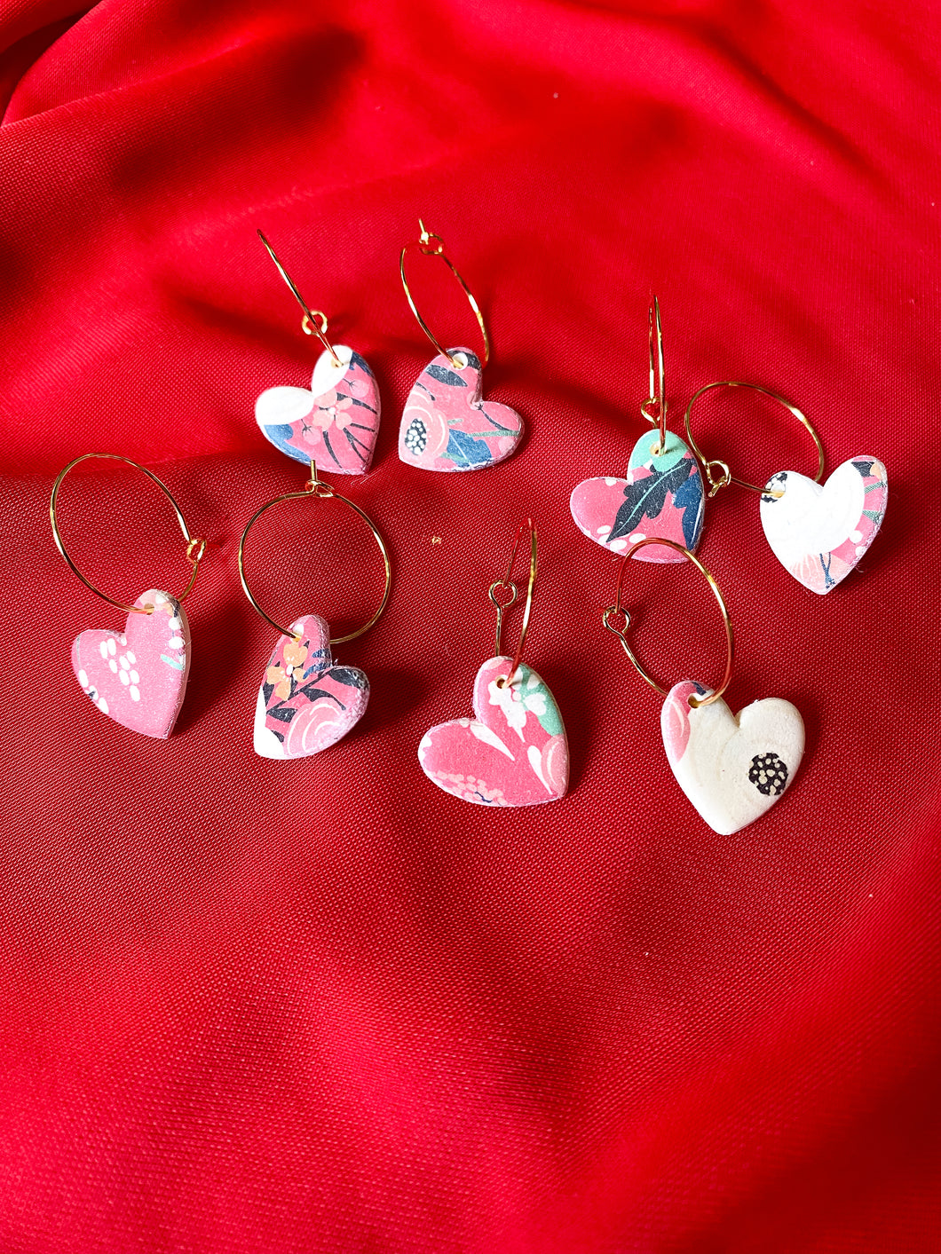 Pink Floral Heart Hoops