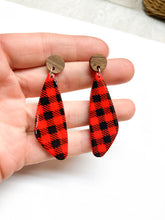 Load image into Gallery viewer, Red Gingham Dangle with Wood Topper
