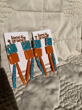 Load image into Gallery viewer, Teal and Orange Floral Dangle
