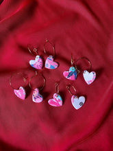 Load image into Gallery viewer, Pink Floral Heart Hoops
