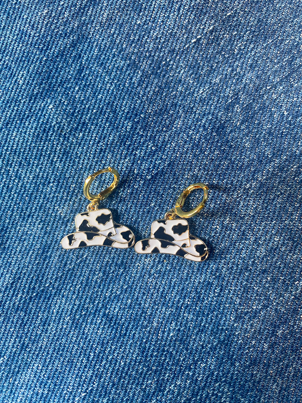 Cow Print Cowboy Hat Huggie Hoops