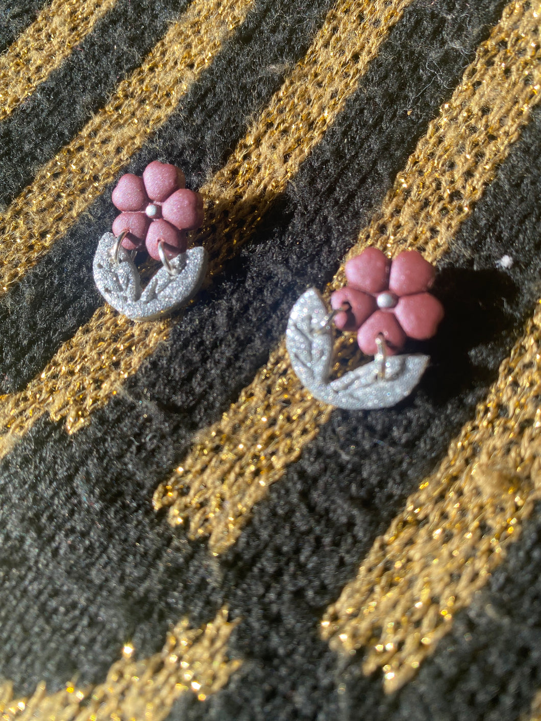 Silver Glitter Poinsettia Studs